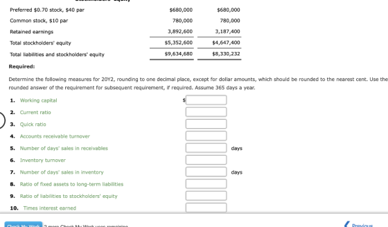 $680,000 Preferred $0.70 stock, $40 par Common stock, $10 par $680,000 780,000 780,000 3,892,600 3,187,400 Retained earnings