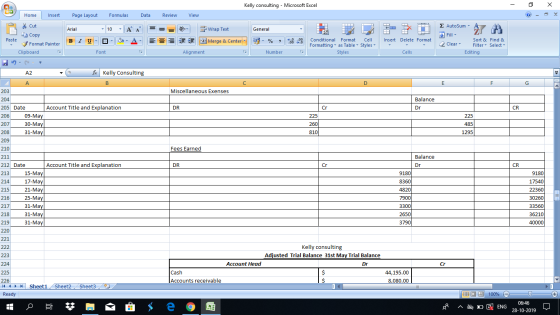 Kelly consulting - Microsoft Excel - X Home Insert Page Layout Formulas Data Review View Cut Copy Arial - AutoSum - A General