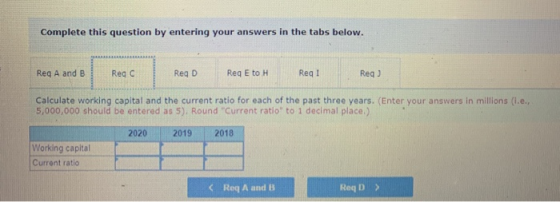 Complete this question by entering your answers in the tabs below. Req A and B Reg C Reg D Req E to H Regl Reg) Calculate wor
