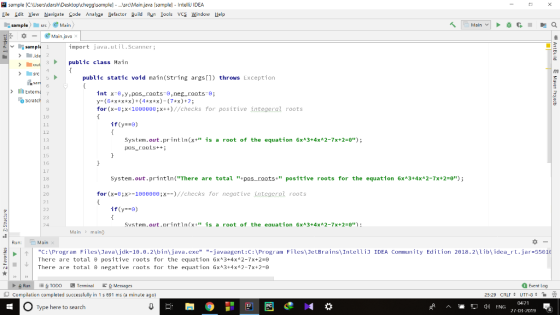 sample [CUsersdarshiDesktopyHomeworkLibsample] - srcMain.java [sample] Intelliu IDEA Eie Edit צ¡ew Navigate gode Analyze Befactor