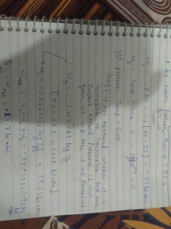 o for entire process, su=o=&tw w w 3rd = -P DV = -1 [80-26] ~ ~ 54 lit atm. = Const. Volume = – Po o process: Temp = Const. I
