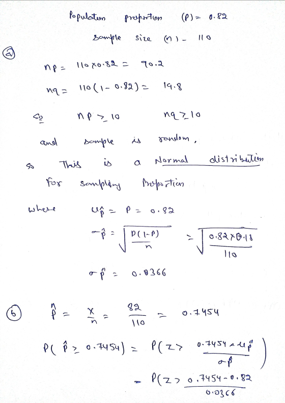 Population proportion (P) = 0.89 sample size ). 110 @ np= 11080.82= १०.२ 192 110 (1-0.82) = 19.8 np > 10 na zlo cor and sampl