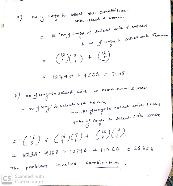 to select with 5 women to 42 select the comineerittee. ho y ways with at least a women to select with a women * no of ways t