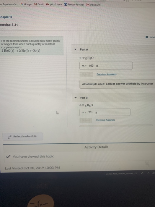 Equation of G Google M Gmail lyrics 2 learn Fantasy Football Ollin Math hapter 8 tercise 8.31 a Rev For the reaction shown, c