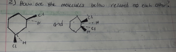 2) How are the moucules below related to each other. FH and .