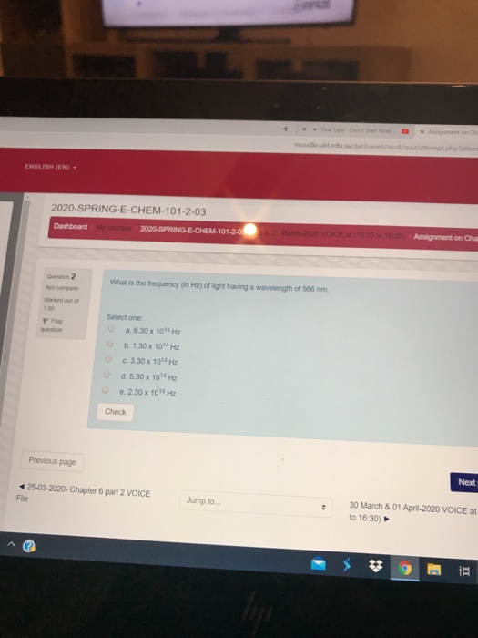 moodle ubrodu sa dalbanoll/modrouz/ attempt php?attern ENGLISH (EN) 2020-SPRING-E-CHEM-101-2-03 Dashboard 2020-SPRING-E-CHEM