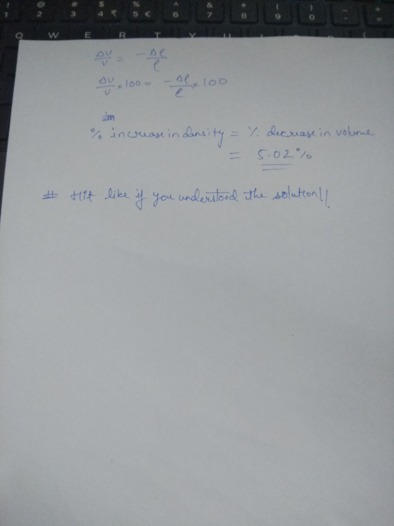 W ERI AC Dux 100- sex loo % increase in density = % decrease in volume = 5.02% # Hit like if you understood the solution |