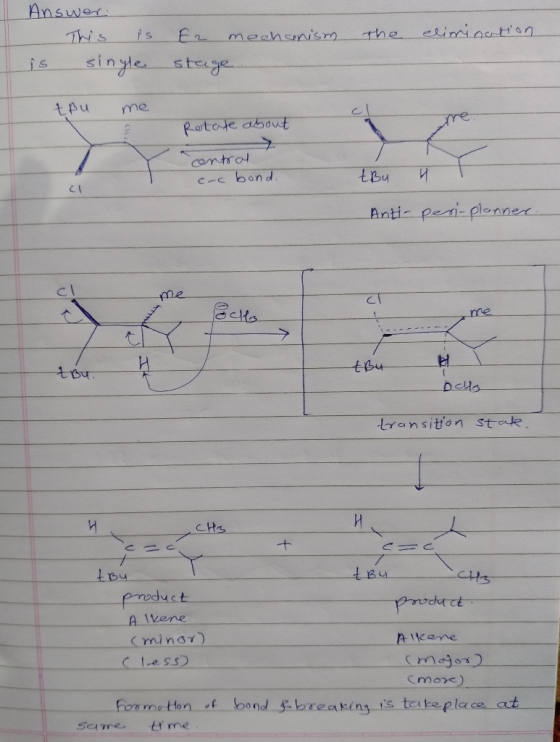 Answer: This is is single the elimination E2 mechsonism stage. tBu me Rotate about contral cac bond. ŁBu 4 T Anti- peri-plann
