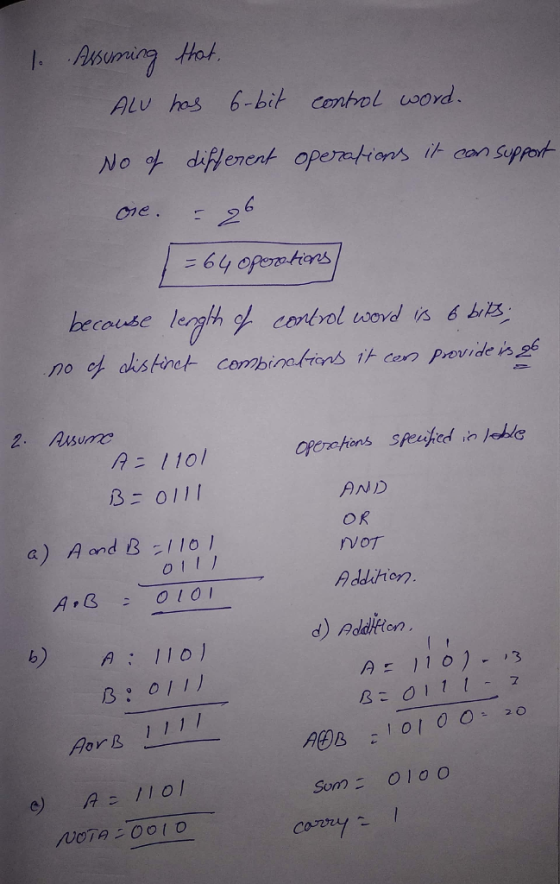 One 6 4 operation 110/ a) A and B11o / A & O10I AND OR NoT A ddition. 011 b) A I10 B: 011) A: 110)-13 B 011 7