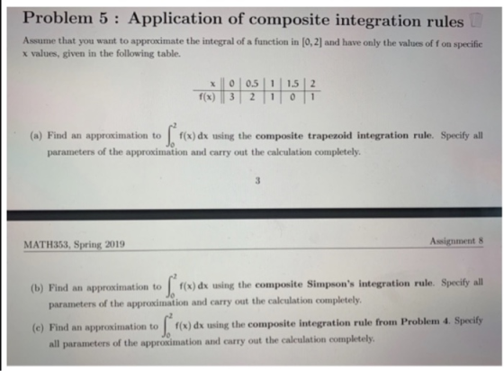 Problem 5: Application of composite integration rules Assume that you want to approximate the integral of a function in [0, 2