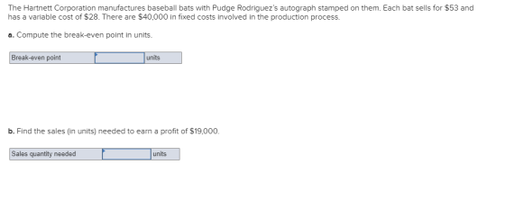 The Hartnett Corporation manufactures baseball bats with Pudge Rodriguezs autograph stamped on them. Each bat sells for $53