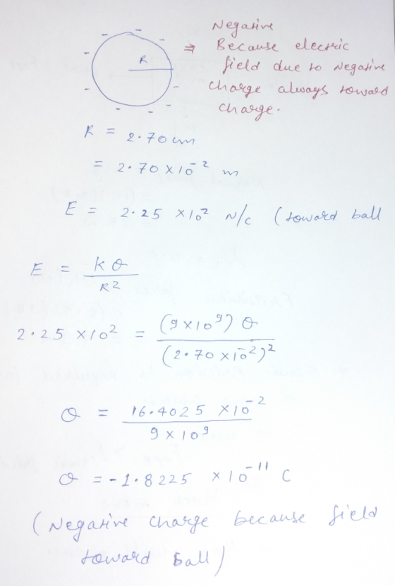 Because elecic eld due ho wegae N/c (towed ball : k a g. = 6.4625 X10 9 x10 9 1.8 225 Xo egav chasfe becanse eld wadbau