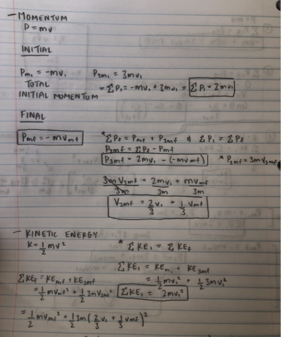 MOMENTUM Pomy INITIAL Pm, = -mv. Psm, = 3mui TOTAL INITIAL MOMENTUM -.: -mv. +3mm. > ER-Z mui] FINAL | Pmf-mumt Pe pot + Pamt