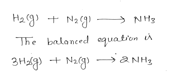 Harg) + N2(g) NH3 The balanced equation is 3H2g) + N2(g) -> 2NH3