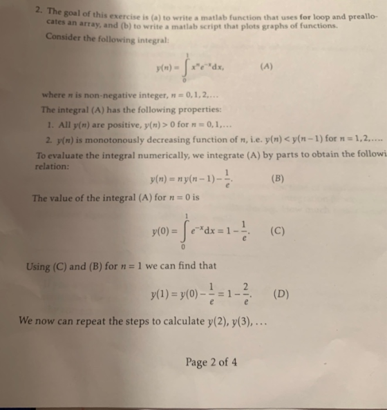 2. The goal of this exercise is (a) al of this exercise is (a) to write a matlab function that uses for loop and preallo- as