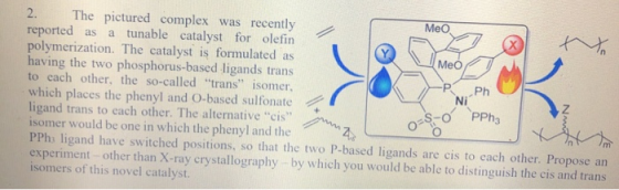 Meo 2. The pictured complex was recently Me reported as a tunable catalyst for olefin polymerization. The catalyst is formula