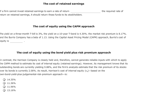 The cost of retained earnings the required rate of If a firm cannot invest retained earnings to earn a rate of return return