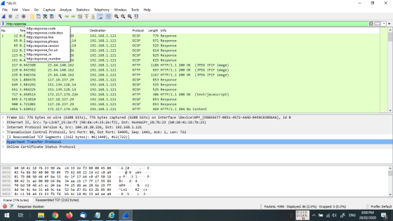 - 0 OCSP *Wi-Fi File Edit View Go Capture Analyze Statistics Telephony Wireless Tools Help IUO XC992 T Q Q @ I http.response
