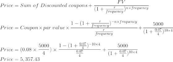 FV Price = Sum of Discounted coupons +7 Price = Sum of Discounted coupons + + _ y exfrequency (1+ Frecvenenx frequency 1-(1+