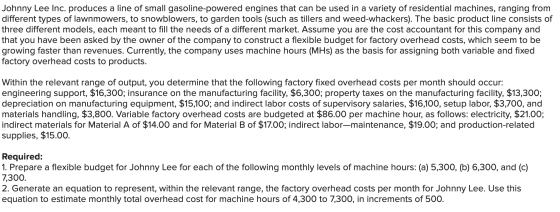 Johnny Lee Inc. produces a line of small gasoline-powered engines that can be used in a variety of residential machines, rang