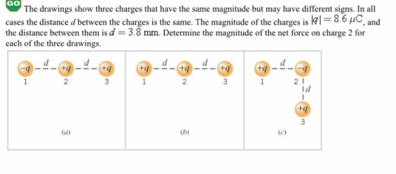 GO The drawings show three charges that have the same magnitude but may have different signs. In all cases the distance d bet