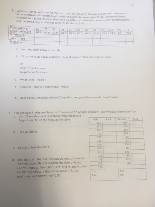 Wilcoxon signed-ranks test for method Services data of self-reported and measured his for d evidence to support the claim tha