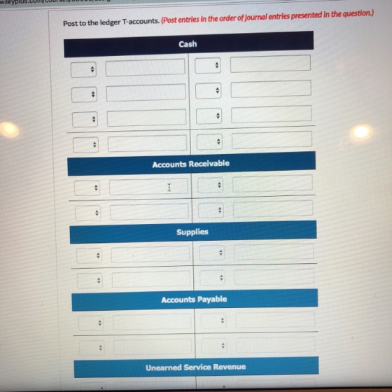 wileyplus.LUCU JUJUU J Post to the ledger T-accounts. (Post entries in the order of journal entries presented in the question