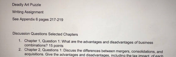 Deadly Art Puzzle Writing Assignment See Appendix 6 pages 217-219 Discussion Questions Selected Chapters 1. Chapter 1, Questi