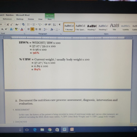Ink Tools ont 4 - Nutrition - Microsoft Word References Mailings Review 2 4 A X, X A A.W.A. .E. E | Аавьса | Аавьса Аавьс Аав