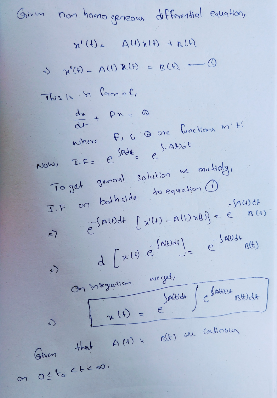 Given non homo geneous differential equation, (4) Alf) n(4) AB(A). CH) - ACH) (1) B(A), This is a form of, du pra + dt whore
