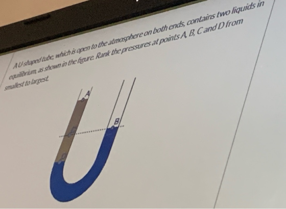 AU shaped tube, which is open to the atmosphere on both ends, contains two liquids in equilibrium, as shown in the figure. Ra
