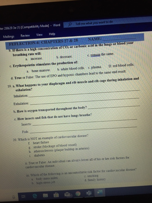 ker28&29 3e (0)(Compatibility Mode] - Word Tell me what you want to do Mailings Review View Help FEFLECTION-6: CHAPTERS 27 &