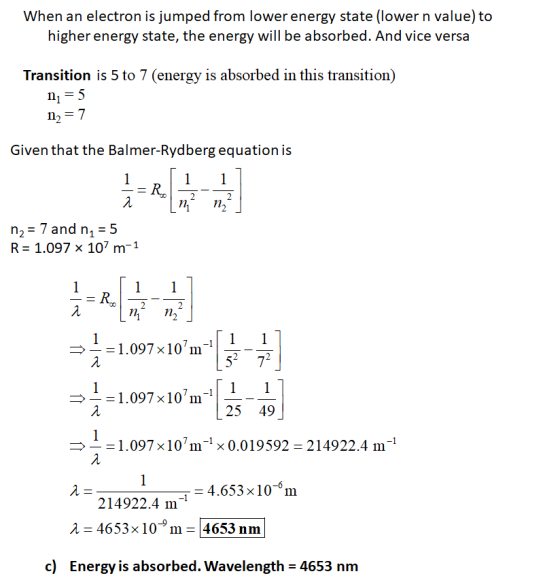 When an electron is jumped from lower energy state (lower n value) to higher energy state, the energy will be absorbed. And v