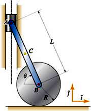 The system shown consists of a wheel of radius R = 14 in. rolling on a ...