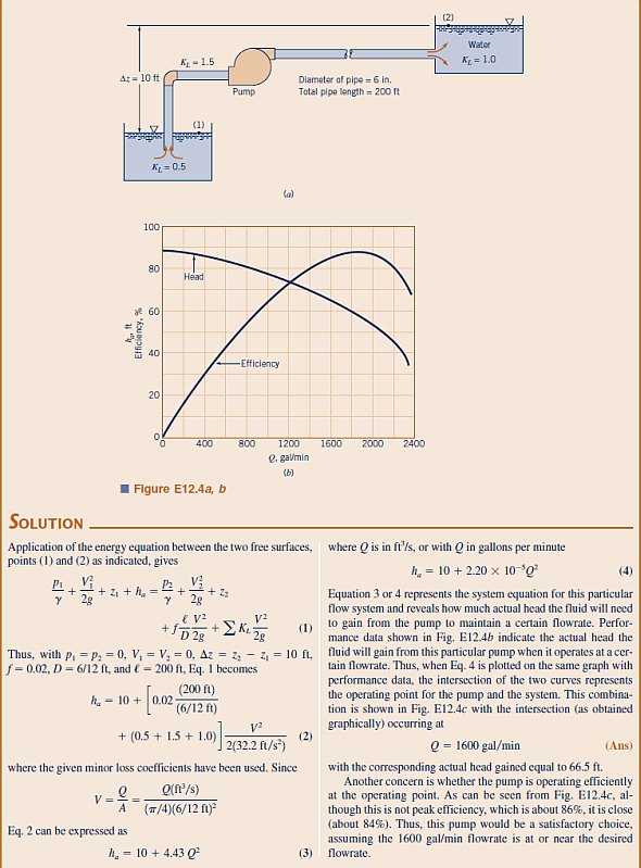 A centrifugal pump having the characteristics shown in Example 12.4 is ...
