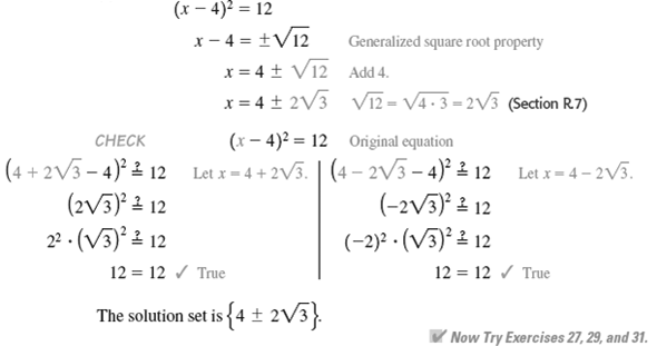 Square Root Property Example Problems Solve each equation by the square root property. See Example.EXAMPLE ...
