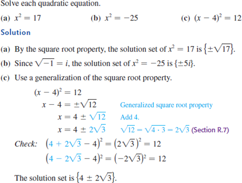 Solve equation by the square root property. See EXAMPLE.EXAMPLE USING ...