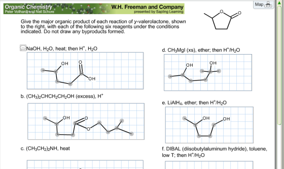Give The Major Organic Product Of Each Reaction Of valerolactone Shown To The Right With 