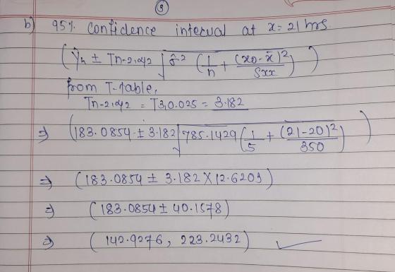 3 bl Sxx 95% confidence internal at a=21ms (Yat Thoo app fås Chi (80-812,3 from T-table, Tn-21042 = 13,0.025 = 3.182 & (183.