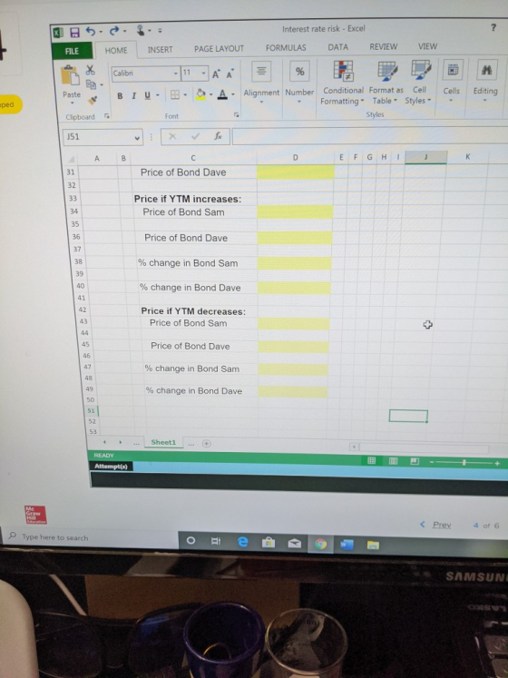 FILE HOME Calibri Interest rate risk - Excel INSERT PAGE LAYOUT FORMULAS DATA REVIEW VIEW 111 A A U . - - A. Alignment Number